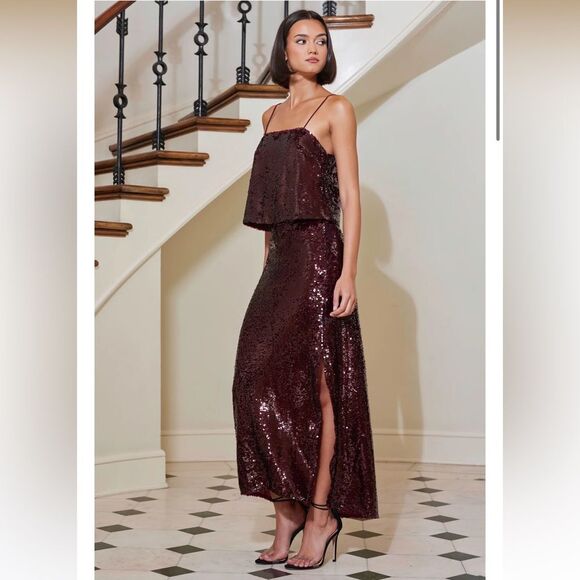 Anthropologie Bishop + Young Sublime Sequin Slip Skirt – Burgundy Small | $145 - Picture 6 of 7